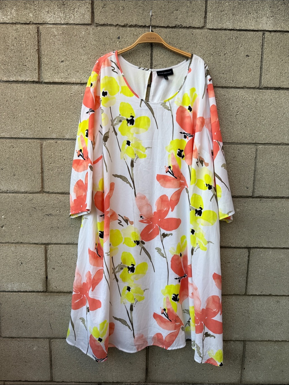Floral A-Line Women’s Dress in White with Coral & Yellow